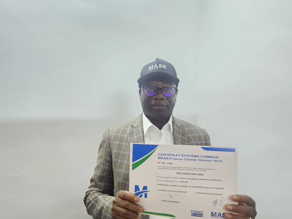 Certification : MASE Côte d'Ivoire récompense l'engagement de PRO PEINTURE SARL